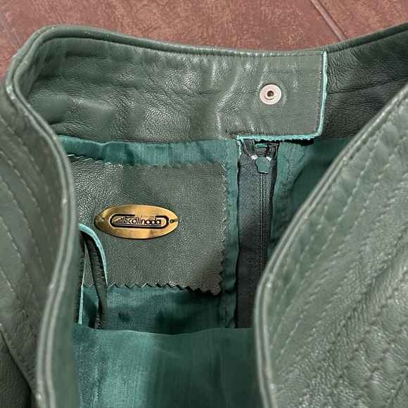 Sophisticated Olive Italian Leather Pencil Skirt - Picture 2 of 11